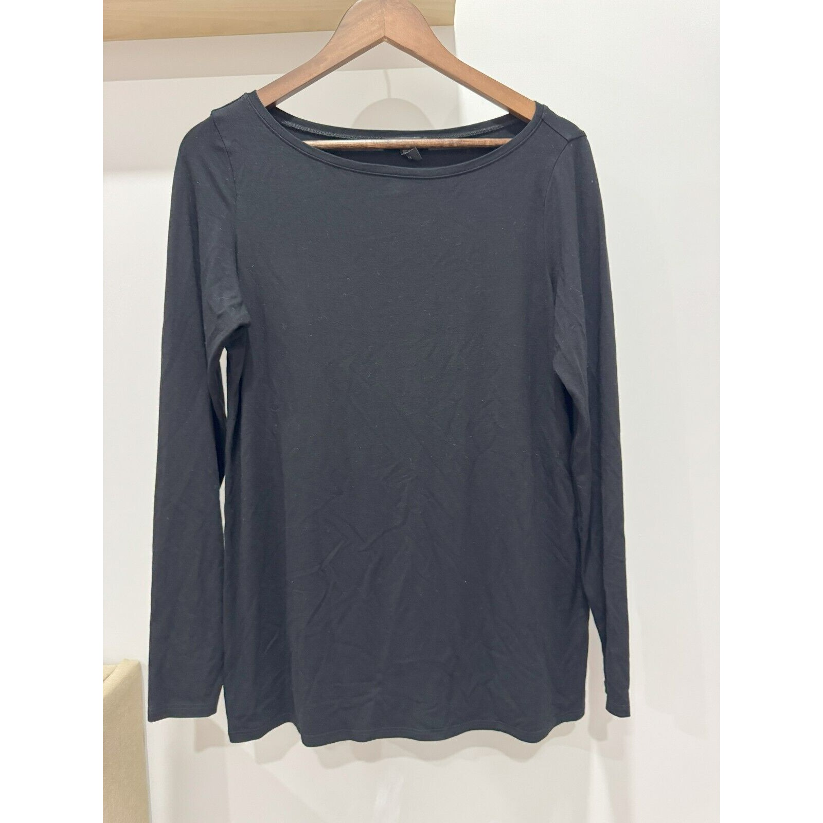 Eileen Fisher Womens M Black Long Sleeve Boat Neck Pullover Stretch Rayon